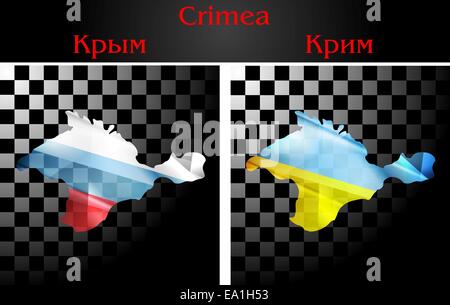Drapeaux russes et ukrainiens sur la Crimée Banque D'Images