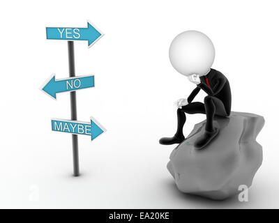 Imagen thinking businessman 3d avec oui ou non le choix. Concept indécis Banque D'Images