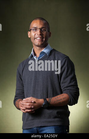 Clarke Carlisle, le footballeur et l'auteur, à l'Edinburgh International Book Festival 2014. Edimbourg, Ecosse. 22 août 2014 Banque D'Images