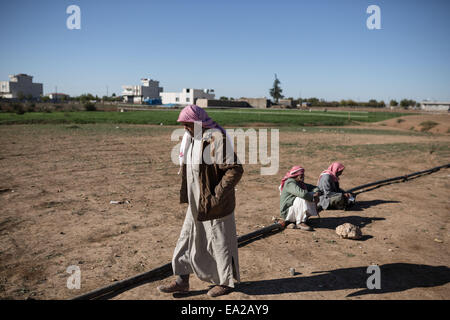 Suruc, Turquie. 05Th Nov, 2014. Les réfugiés Kurdes de Syrie Kobane zone à l'extérieur d'un camp de réfugiés dans la ville de Suruc Turkey-Syria près de la frontière le 5 novembre 2014. Credit : Konstantinos Tsakalidis/Alamy Live News Banque D'Images