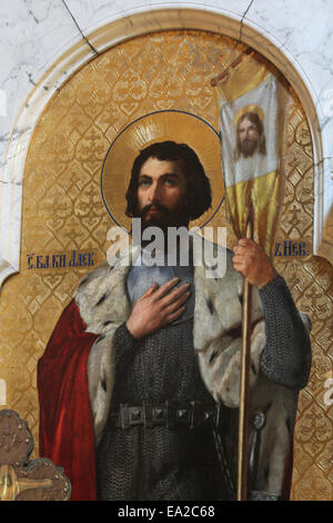 Saint Alexandre Nevski. Située dans l'iconostase de marbre de l'Église orthodoxe russe à Dresde, Saxe, Allemagne. Banque D'Images