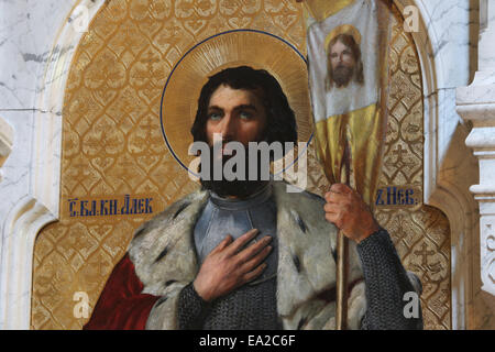 Saint Alexandre Nevski. Située dans l'iconostase de marbre de l'Église orthodoxe russe à Dresde, Saxe, Allemagne. Banque D'Images