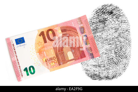 Nouvelle note dix euros ne laisse pas de traces de doigts devant un fond blanc Banque D'Images