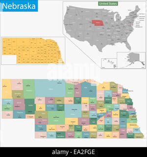 Carte de Nebraska Banque D'Images