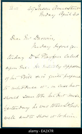 Lettre, Jean Burdon-Sanderson à Charles R. Darwin, 30 Avril 1875 Page 1 Banque D'Images