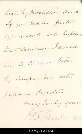 Cette lettre de John Burdon-Sanderson à Charles Darwin, datée du 30 mars 1874, donne un aperçu de la correspondance scientifique du XIXe siècle et de la relation entre les scientifiques éminents de l'époque. Banque D'Images
