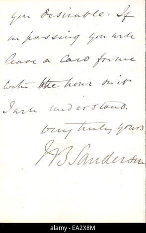 Une lettre écrite par John Burdon-Sanderson à Charles R. Darwin le 10 avril 1875, traitant de sujets scientifiques. Cette lettre est un document historique de correspondance importante entre deux éminents scientifiques du XIXe siècle. Banque D'Images