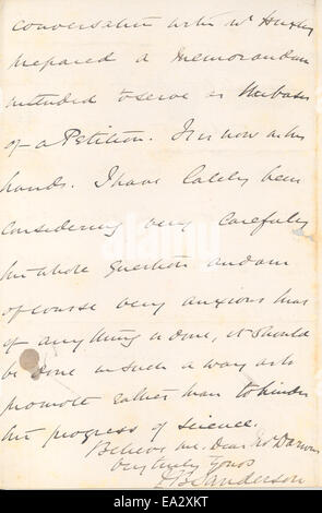 Cette lettre de John Burdon-Sanderson à Charles Darwin, datée du 12 février 1875, donne un aperçu de leur correspondance. Burdon-Sanderson était un physiologiste éminent, et son échange avec Darwin reflète les conversations intellectuelles de la période sur l'évolution et la science. Banque D'Images