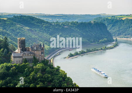 Château Katz et la Lorelei au-dessus du Rhin, St Goarshausen, gorges du Rhin, Site du patrimoine mondial de l'UNESCO, l'Allemagne, de l'Europe Banque D'Images