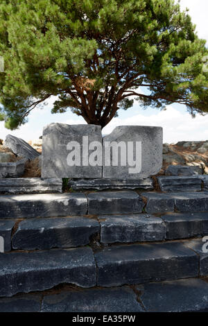 Les vestiges de l'époque hellénistique Grand Autel de Zeus et Athéna sur l'Acropole. Pergame anciens jour moderne Bergama, Turquie. L Banque D'Images