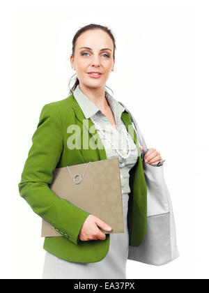 Business Woman avec sac à main et le dossier Banque D'Images