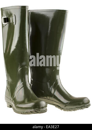 Nouvelle paire de bottes wellington wellies vert Banque D'Images