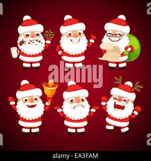 Ensemble de Cartoon Santa Claus dans diverses poses Banque D'Images