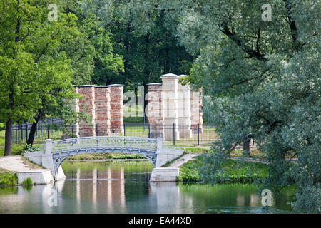 Le petit pont au parc au cours d'un étang Banque D'Images