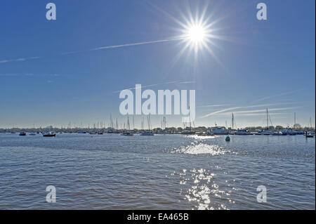 Vue sur le petit bateau moorings dans Brightlingsea Harbour,Essex,UK Banque D'Images