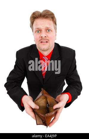 Situation financière d'un homme triste, montrant son portefeuille vide Banque D'Images