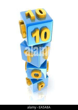 Texte 3d jaune TOP10 on reflective cubes bleus. Banque D'Images