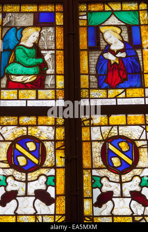 Vitrail à l'intérieur de Palazzo Ducale, Urbino (Site du patrimoine mondial de l'UNESCO), le Marches, Italie Banque D'Images