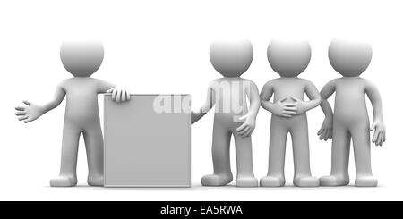 3D character showing blank banner à la goup de personnes isolées. Banque D'Images
