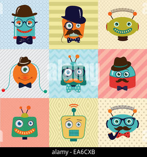 Hipster Vintage Fashion Cute Robots Banque D'Images