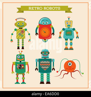 Jeu de robots vintage rétro mignon Banque D'Images