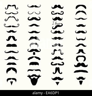 Moustache noire et blanche icon set Banque D'Images