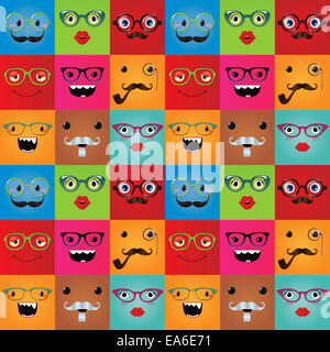 Funny faces monster hipster seamless background Banque D'Images