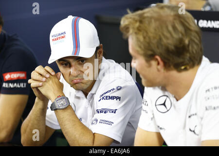 Sport Automobile : Championnat du Monde de Formule 1 de la FIA 2014, Grand Prix du Brésil, # 19 Felipe Massa (BRA, Williams Martini Racing, # 6 Nico Rosberg (GER, Mercedes AMG Petronas F1 Team), Banque D'Images