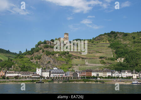 Château Gutenfels et riverside ville de Kaub Rhin Allemagne Rhénanie-palatinat Banque D'Images