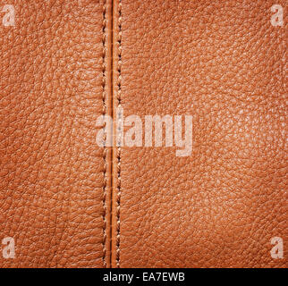 Cuir marron avec couture de contexte Banque D'Images