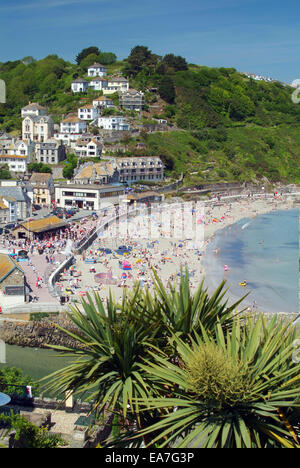 Elivated vue de l'Est de West Looe Looe beach Caradon sud-est sud-ouest de l'Angleterre Cornwall UK Banque D'Images