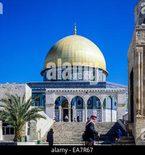 Dôme du Rocher et El Qanatir arcade de l'ouest sur le mont du Temple à Jérusalem Israël Banque D'Images