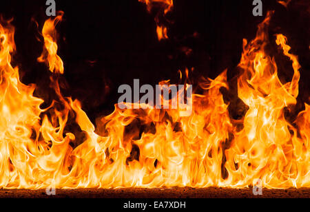 Fire flames, isolé sur fond noir Banque D'Images