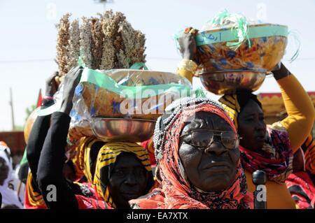 Omdurman, au Soudan. Nov 8, 2014. Les femmes fréquentent nubien la récolte annuelle festival à Omdurman, au Soudan, le 8 novembre 2014. Nubiens se sont réunis pour célébrer le festival de la récolte annuelle d'Omdurman le samedi. Le nubien est un groupe ethnique originaire du nord du Soudan et le Sud de l'Egypte. Credit : Mohammed Babiker/Xinhua/Alamy Live News Banque D'Images