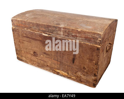 Coffre au Trésor en bois ancienne isolated on white background, studio shot Banque D'Images