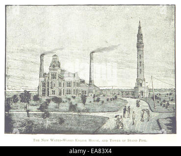 Cette illustration de 1884 par Farmer représente la nouvelle Water-Works Engine House et sa tour, un développement d'infrastructure clé dans la ville à la fin du 19ème siècle, mettant en valeur les progrès de l'ingénierie de l'époque. Banque D'Images