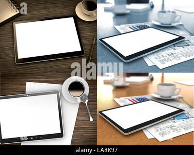 Tablet PC avec écran vide sur la table. Concept de travail. Banque D'Images