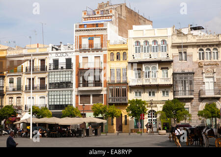 Boutiques et de logement dans les bâtiments historiques, Plaza de San Francisco, Séville, Espagne Banque D'Images