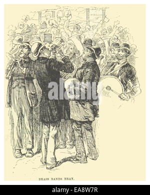 Cet extrait de 1883 de l'œuvre de Mark Twain 'Brass Bands Bray' met en valeur son esprit caractéristique et sa satire sociale, reflétant le commentaire humoristique dans son style littéraire. Banque D'Images