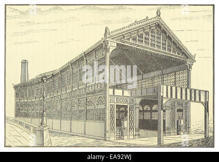 Planche 3 d'une illustration de 1883 représentant les ponts de New York et de Brooklyn, montrant les premières conceptions et l'avancement de la construction de ces monuments emblématiques américains. Banque D'Images