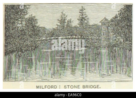 Cette illustration de 1891 représente le Stone Bridge à Milford, Connecticut. La structure, un monument local remarquable, fait partie de l’infrastructure historique de la région, mettant en valeur les techniques architecturales de la fin du XIXe siècle. Banque D'Images