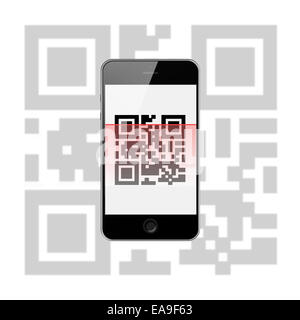 Téléphone intelligent avec QR Code isolé sur fond blanc. Illustration très détaillée. Banque D'Images