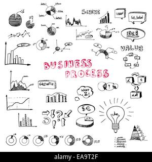 Diagrammes d'affaires Doodle vector illustration set on white Illustration de Vecteur