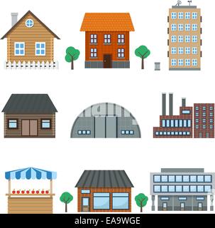 Maisons et détaillée des capacités icons set isolated on white vector illustration Illustration de Vecteur
