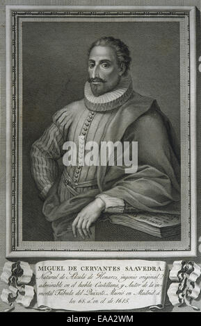 Miguel de Cervantes (1547-1616). L'écrivain espagnol. Portrait. Banque D'Images
