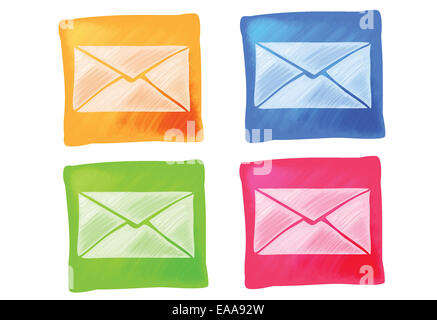 Les icônes de messagerie en différentes couleurs Banque D'Images
