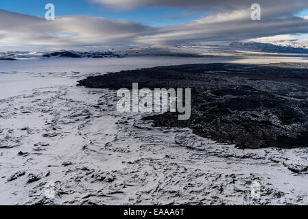 La neige a couvert la lave d'Holuhraun la fissure, éruption, Bardarbunga, Islande Banque D'Images