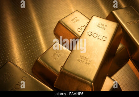 Barres d'or 1000 grammes. La profondeur de champ sur le mot d'or. Banque D'Images