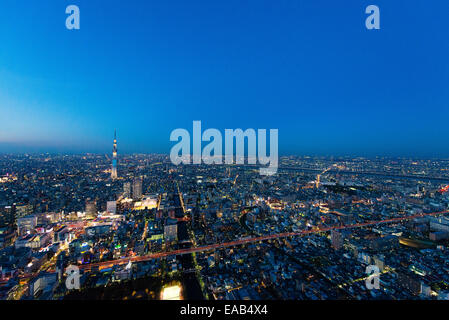 Tokyo Sky tree light up vue aérienne Banque D'Images