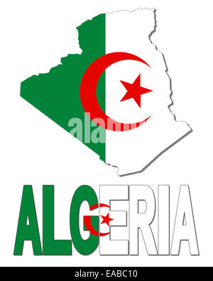 Algérie carte drapeau texte et illustration Banque D'Images